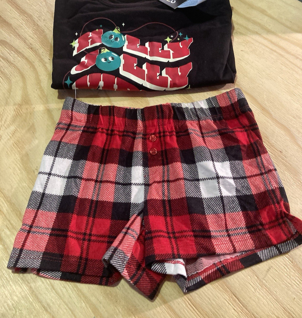 Art Class Girls Christmas Plaid 2 Piece Pajama Set Med 8 Sweatshirt and Shorts